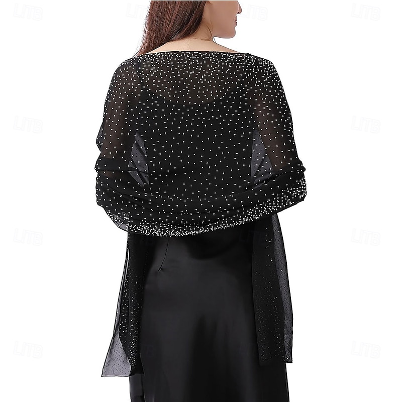 Women Shawls and Wraps for Evening Dresses Sparkly Rhinestone Sheer Chiffon Scarf Shawls Formal Dress Cover