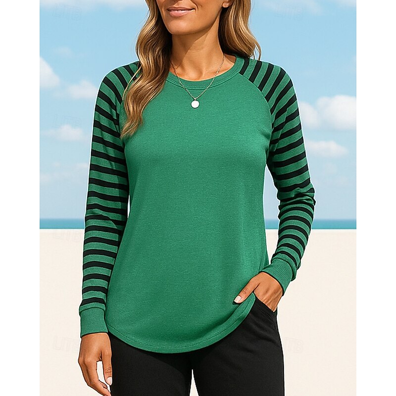 Christmas Women's Pullover Sweatshirt Casual Tops Long Sleeve Top Athleisure Fall Stripes Fashion Casual Workout Outdoor Sportswear Activewear Black Red Blue3