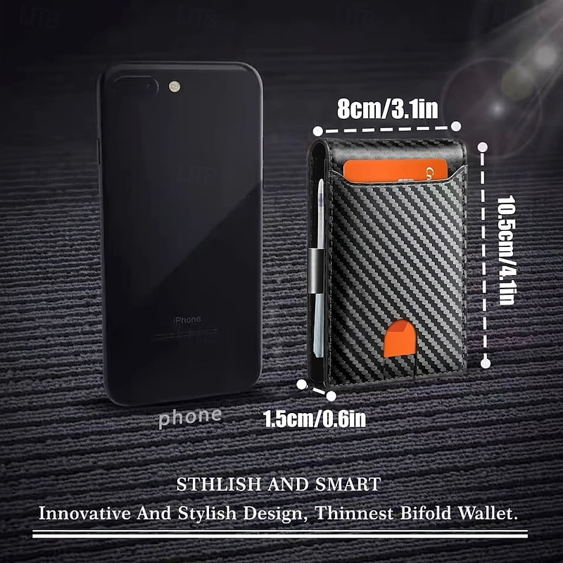 RFID Blocking Carbon Fiber Men's Wallet, Slim Wallet Christmas Gift for Men Short Bifold Leather Card Holder, ID and Credit Card Protector, Large Capacity, Portable Men's Wallet for Everyday Use3