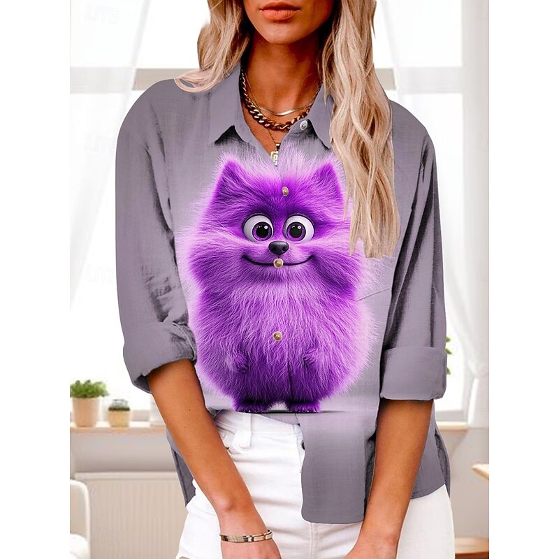 Women's Shirt Graphic Active Daily Stylish Long Sleeve Shirt Collar Regular Tops Daily Holiday Buttons Print Yellow Purple Green Gray Summer Spring Fall