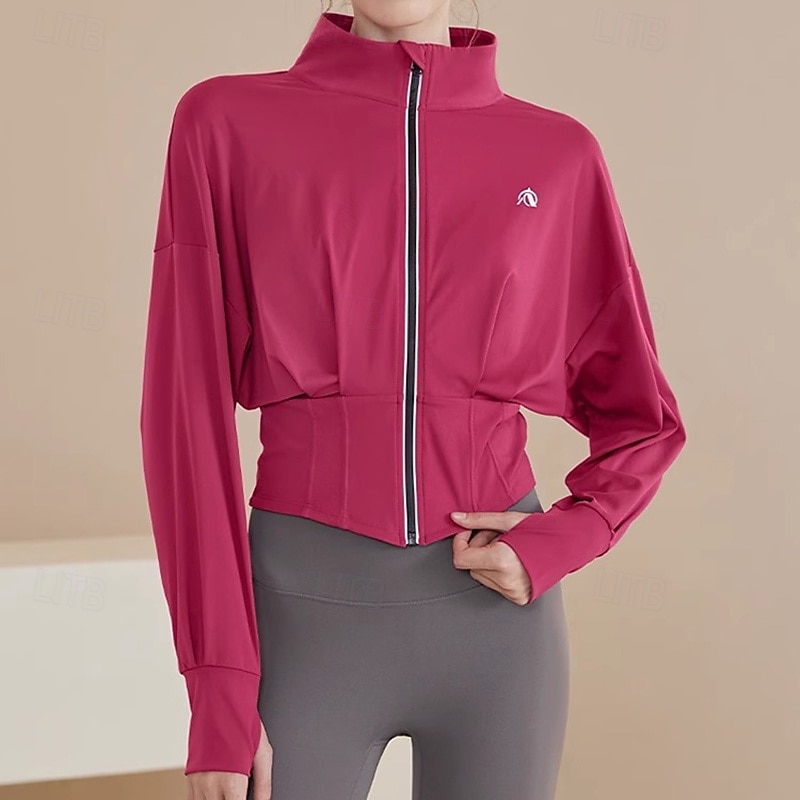 Women's Full Zip Jacket Windproof Quick Dry Long Sleeve Sports Solid Color Top For Gym Zumba Running Slim Activewear3