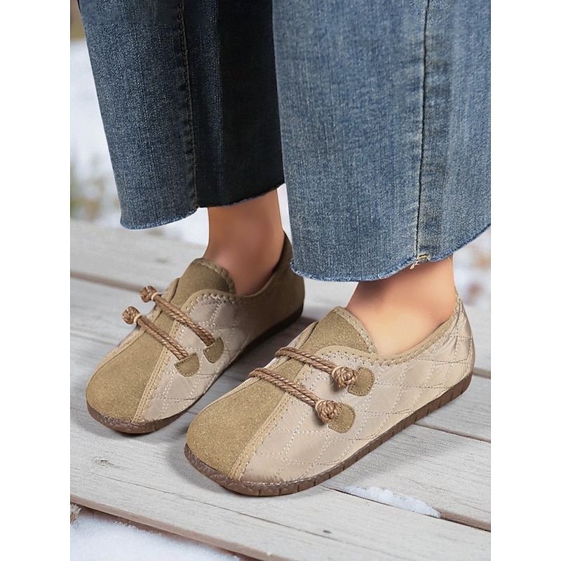 Women's Quilted Wide Fit Slip-On Loafers with Faux Suede Trim, Non-Slip Barefoot Shoes and Cozy Indoor Comfort for Home Wear and Casual Outfits3