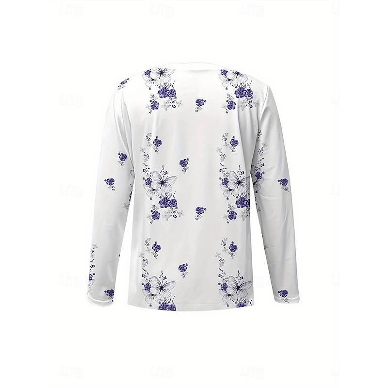 Easter Women's T Shirt Floral Graphic Plants Vintage Stylish Classic Long Sleeve V Neck Regular Tops Daily Print Purple Spring Fall Winter3