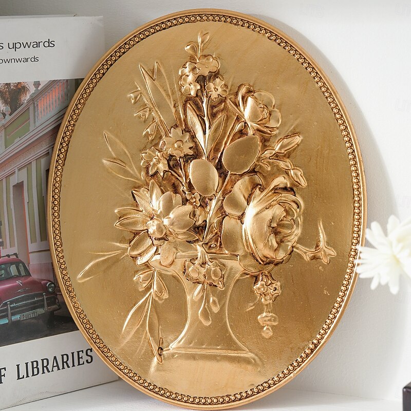 Vintage Gold Oval Embossed Wall Decor– Hand-Painted Resin European-Style Decorative Hanging for Home, Hotel & Photography Props3