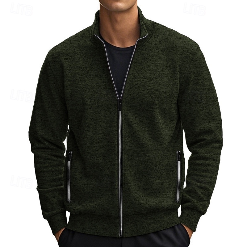 Men's Sweatshirt Fleece Sweatshirt Full Zip Sweatshirt Army Green Burgundy Light Grey Dark Gray Standing Collar Plain Zipper Sports & Outdoor Casual Daily Streetwear Cool Sportswear Fall & Winter3
