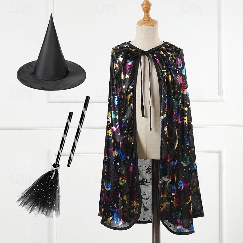 Kids Girls' Halloween Cape Geometric Fashion Outdoor Coat Outerwear 4-12 Years Fall Silver Multicolor Black2