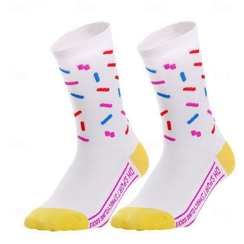 Socks Cycling Socks Bike Socks Sports Socks Athletic Socks Camping / Hiking Hiking Outdoor Exercise Bike / Cycling High Elasticity Comfortable Breathable 1 Pair Geometic Letter & Number Nylon Spandex2