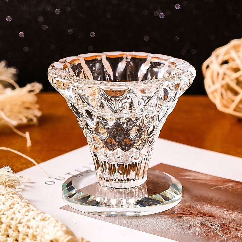Diamond Pattern Crystal Glass Candle Holder, Small Round Glass Tealight Candle Stand, Elegant Tabletop Decor for Holidays, Romantic Candlelight Dinner & Home Decorations4
