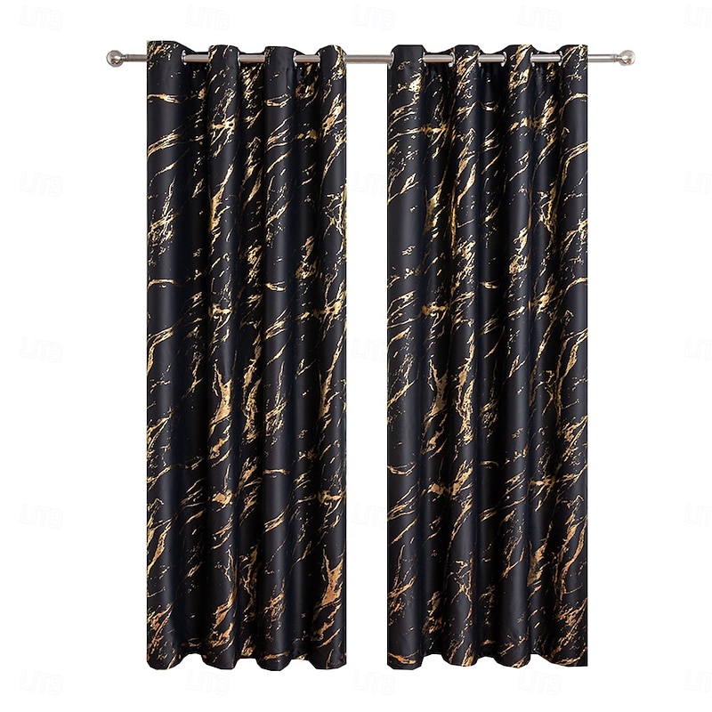 Cross-Border Luxury Marble Print Blackout Curtains with Gold and Silver Foil, High-Precision Sun-Blocking Window Drapes for Living Room, Ready-Made Panels2