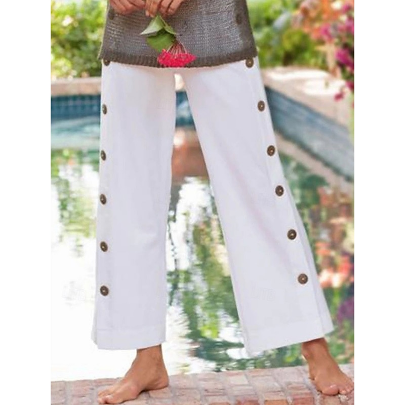 Women's Wide Leg Chinos Fashion Streetwear Basic Full Length High Waist Plain Elastic Waistband Comfy Soft Comfortable Micro-elastic Outdoor Vacation Street Black White Yellow Blue Spring Fall Loose