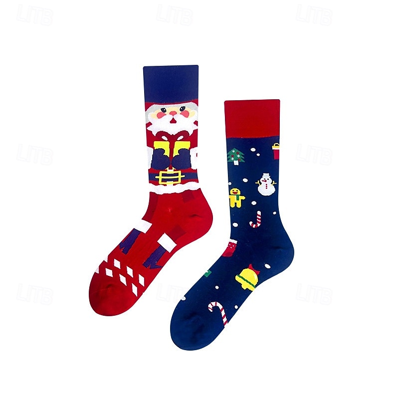 AB Asymmetrical Mid-Calf Combed Cotton Socks, Christmas Edition, Fashionable and Trendy Unisex Couple Holiday Socks4