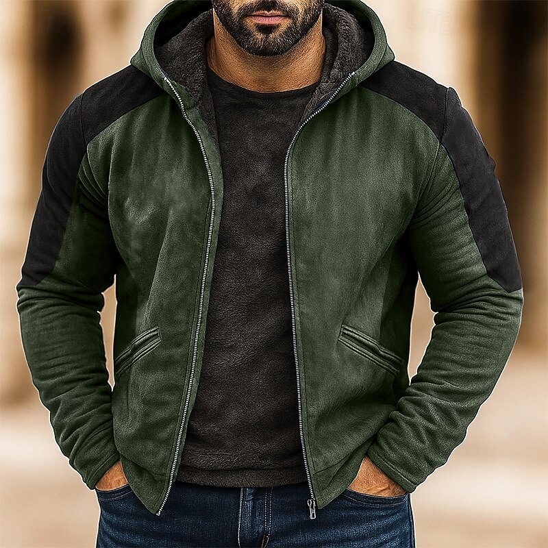 Men's Hoodie Full Zip Hoodie Fleece Hoodie Fleece lined Hoodie Blue Dark Green Brown Hooded Plain Patchwork Color Block Sports & Outdoor Casual Daily Streetwear Cool Sportswear Winter Clothing Apparel3