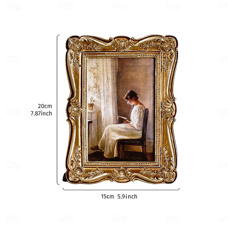 Vintage Baroque Style Resin Photo Frame – Ornate 3D Embossed Gold Picture Frame for Tabletop Display, Horizontal & Vertical Desktop Decor for Bedroom, Office, Living Room2