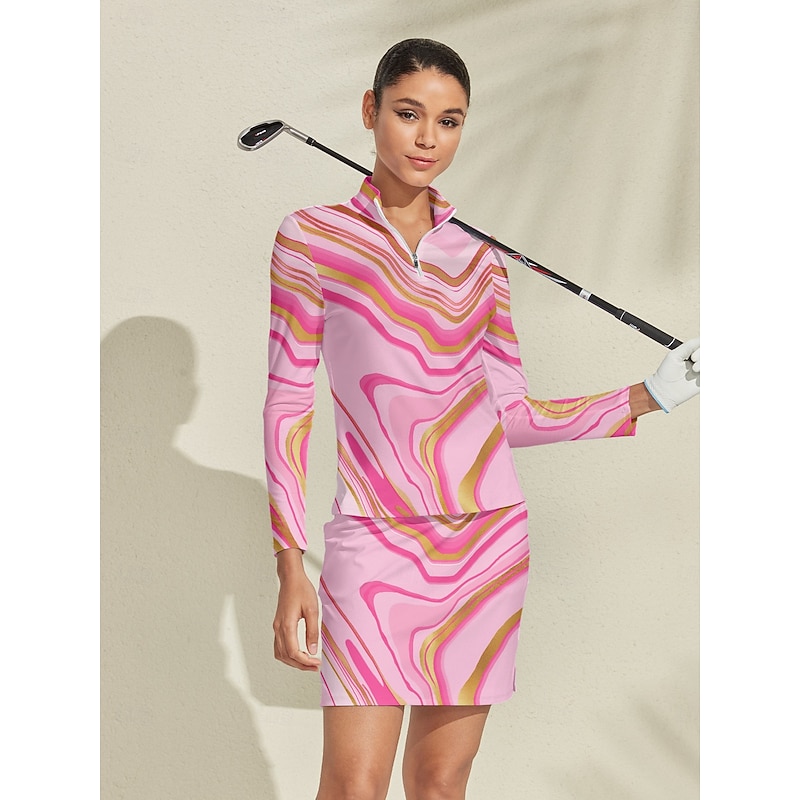 Women's Golf Polo Shirt Pink Long Sleeve Top Ladies Golf Attire Clothes Outfits Wear Apparel