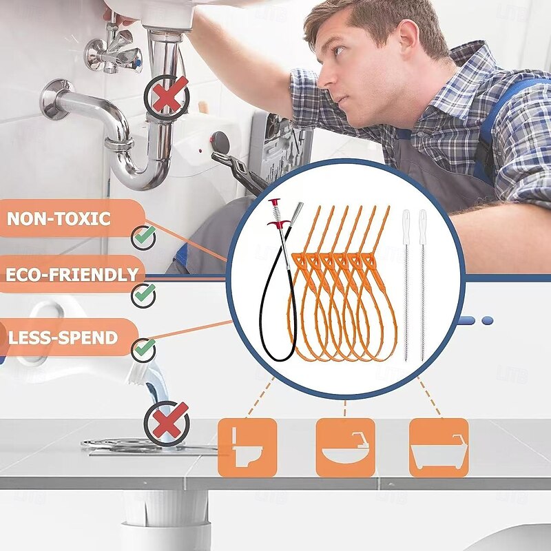 9PCS Kitchen Sink and Drain Cleaning Hooks, Household Hair and Clog Removers for Sink, Toilet, and Pipe, Manual Drain Unclogging Tool Set2