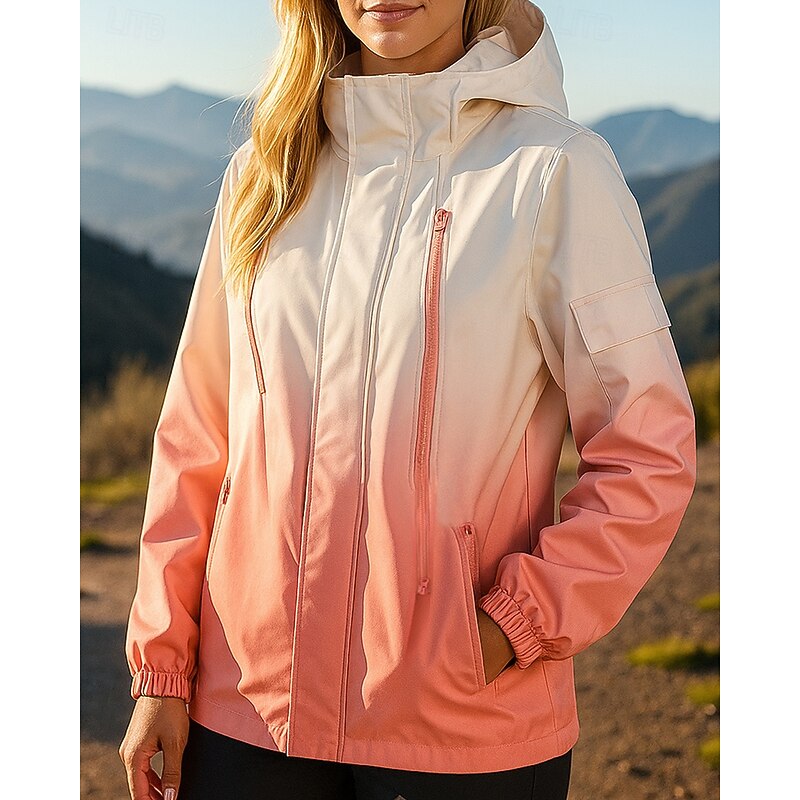 Women's Windbreaker Softshell Jacket Hiking Jacket Outdoor Waterproof Windproof Hiking Outfits Hiking Clothes Spring Autumn / Fall Top Camping / Hiking / Caving Running Gradient Black White Pink