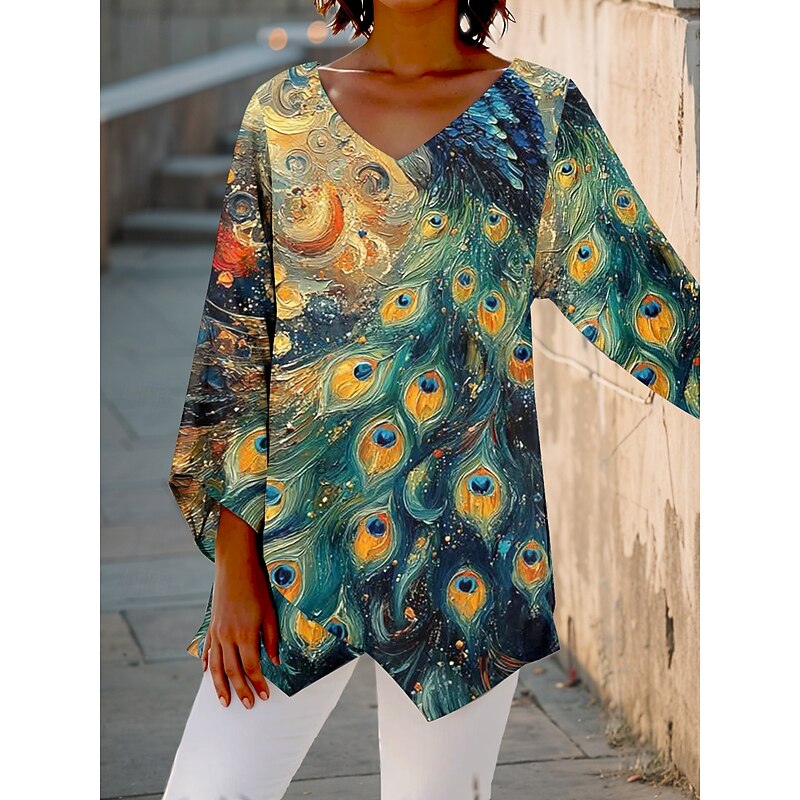 Women's Blouse Graphic Animal Vintage Stylish Casual 3/4 Length Sleeve V Neck Regular Tops Daily Holiday Print Pink Navy Blue Green Rainbow Summer Spring Fall4