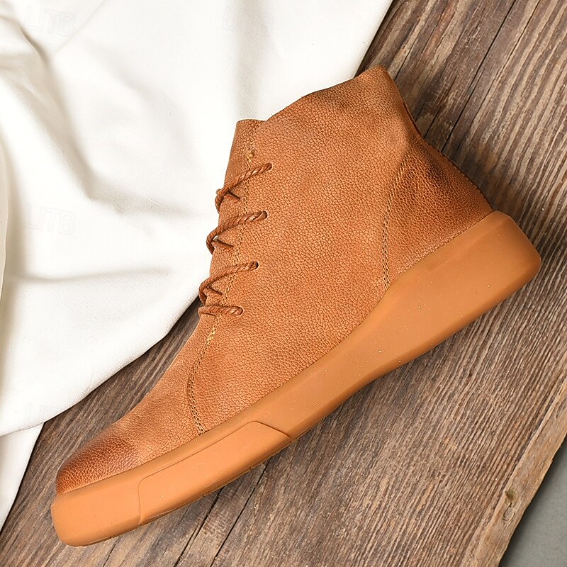 Men's Tan Faux Leather Casual Ankle Boots Lightweight Lace-Up Shoes for Streetwear and Weekend Outfits3