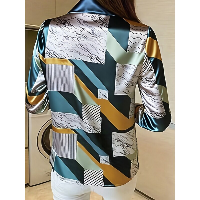 Women's Work Shirt Graphic Geometric Elegant Stylish Basic Long Sleeve Shirt Collar Regular Tops Work Daily Yellow Pink Green Summer Spring Fall Winter3