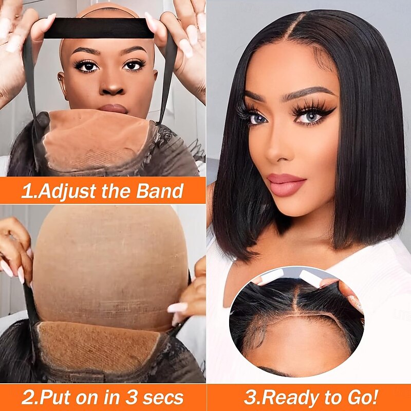 Glueless Wigs Human Hair Pre Plucked Pre Cut  4x4 HD Lace Closure Wig  Glueless Wigs Human Hair Black Straight Wig Human Hair Wear and Go 180% Density for Women3