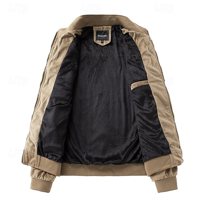 Men's Waffle Jacket Faux Suede Jacket Fleece Jacket Formal Home Multi Pocket Spring &  Fall Solid Color Active Neutral Stand Collar Regular Black Green Khaki Coffee Jacket2