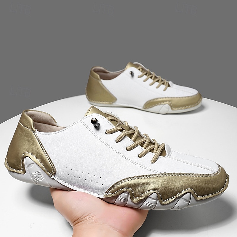 Men's White and Gold Leather Sneakers Stylish Casual Sports Shoes for Streetwear Parties and Weekend Outings3
