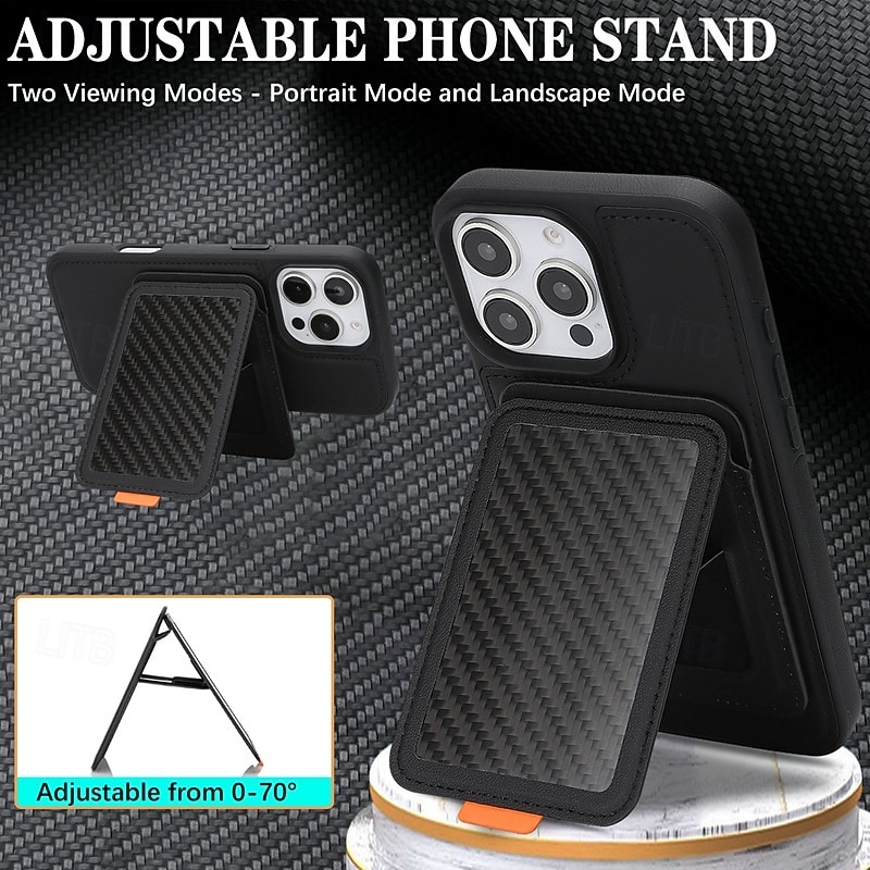 Phone Case For iPhone 17 Pro Max 17 Air 16 15 14 Pro Max Plus 16e 13 Pro Max Back Cover Magnetic Kickstand Card Slot Retro TPU Carbon Fiber2