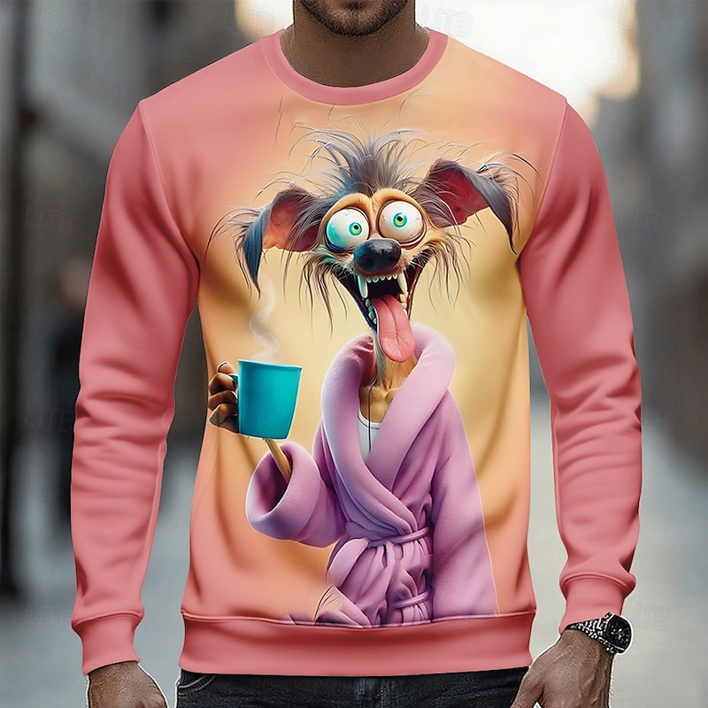 Men's Animal 3D Funny Sweatshirt Casual Long Sleeve Crew Neck Vacation Party Gift Lake blue Pink Crewneck 3D All Seasons Designer2