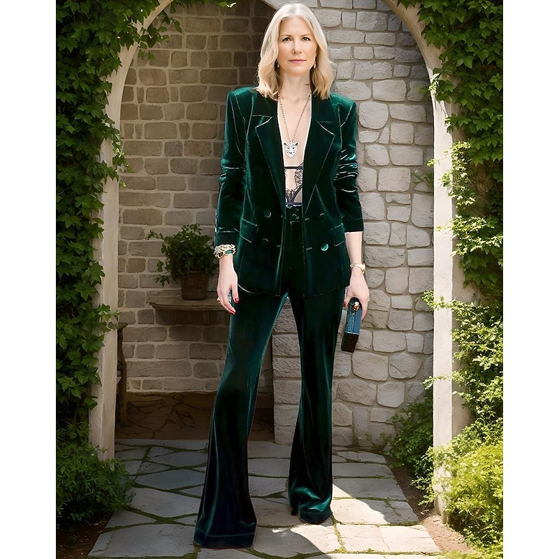 Women's 2 Pieces Suits Formal Wedding Guest Velvet Elegant Luxurious Long Sleeve Floor Length Notched Lapels Double Breasted4