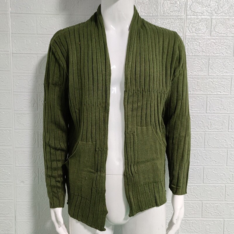 Men's Cardigan Sweater Cropped  Sweater Knit Sweater Ribbed Knit Regular Tops Pocket Plain Open Front Fashion Classic Vacation Daily Wear Clothing Apparel Fall Winter Military Green S M L3