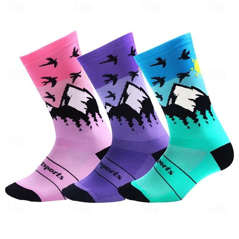 Socks Cycling Socks Bike Socks Sports Socks Athletic Socks Camping / Hiking Hiking Outdoor Exercise Bike / Cycling High Elasticity Comfortable Breathable 1 Pair Animal Nature & Landscapes Letter2