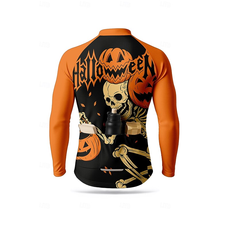 Men Tops Cycling Jersey Graphic Halloween Halloween pumpkin Long Sleeve Bike Jersey Top with 3 Rear Pockets Sun Sun Protection Sunscreen Quick Dry Sports Orange Clothing Apparel2