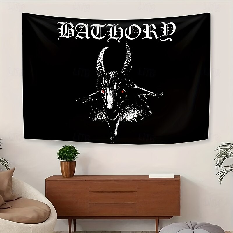 Halloween Tapestry – Gothic Skeleton Magician Wall Hanging with Glowing Eyes and Floating Magic Orbs, Dark Fantasy Backdrop for Bedroom or Party Room3