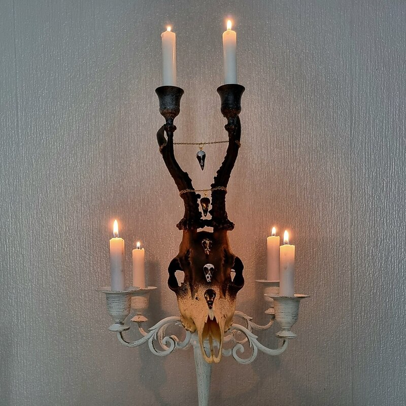 Real Roe Deer Skull Candelabra Dark Interiors Gothic Design Wedding Centrepiece Alternative Home3