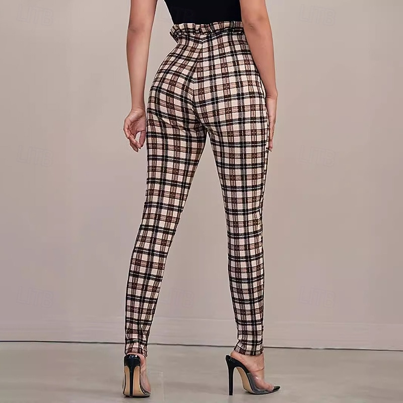 Women's Casual Knitted Pants High Waist Athletic Pilates Running Bottoms Plaid Khaki Fall Sports Activewear3