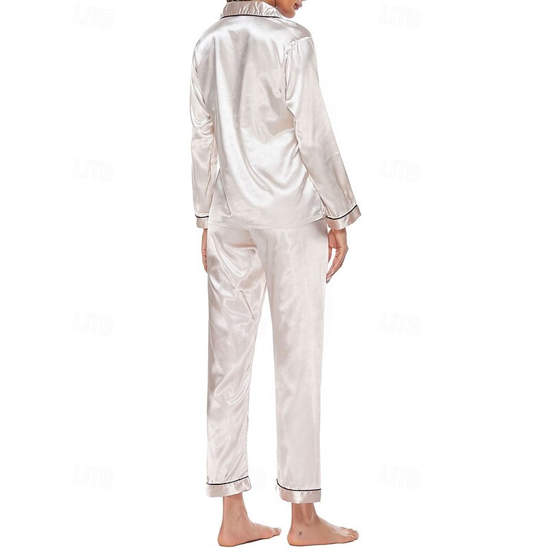 Women's Loungewear Fashion Pure Color Buttons Pant Daily Bed Long Sleeve Lapel Lake blue Black Champagne Wine Purple Summer Spring2