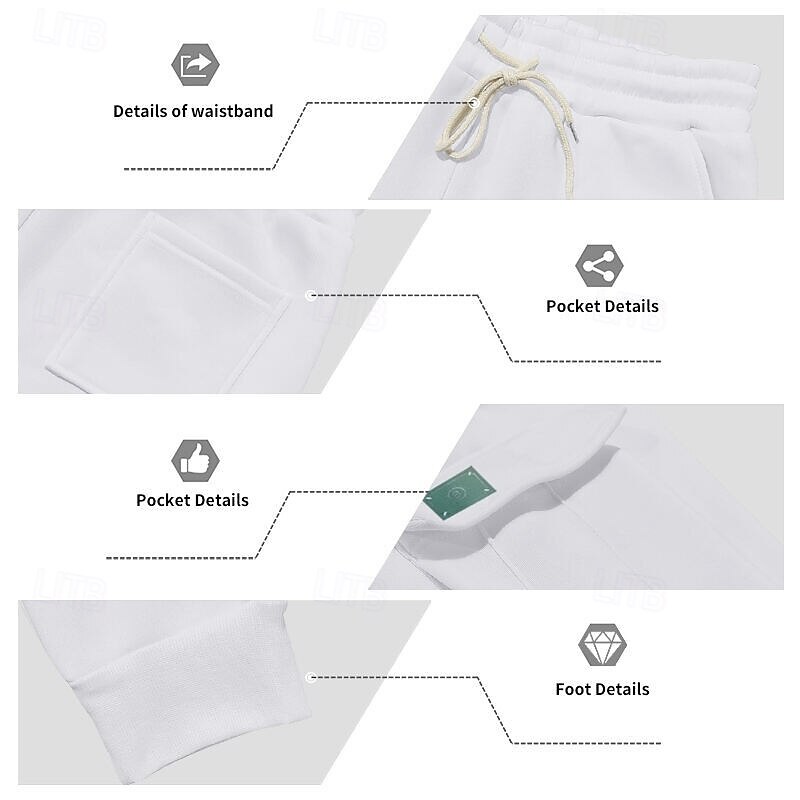 Men's Sweatpants Fleece Pants Joggers Trousers Cargo Sweatpants Drawstring Pocket Elastic Waist Plain Moisture Wicking Breathable Full Length Outdoor Daily Club Vacation Fashion Black White3