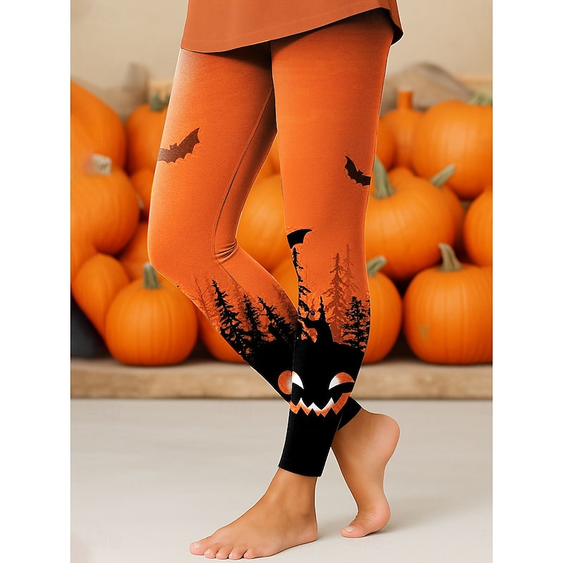 Women's Leggings Vacation Vintage Fashion Ankle-Length High WaistPantsHalloween Graphic Pumpkin Halloween Printing Soft Breathable Stretchy Vacation Street Causal Blue Purple Orange Green Spring Fall