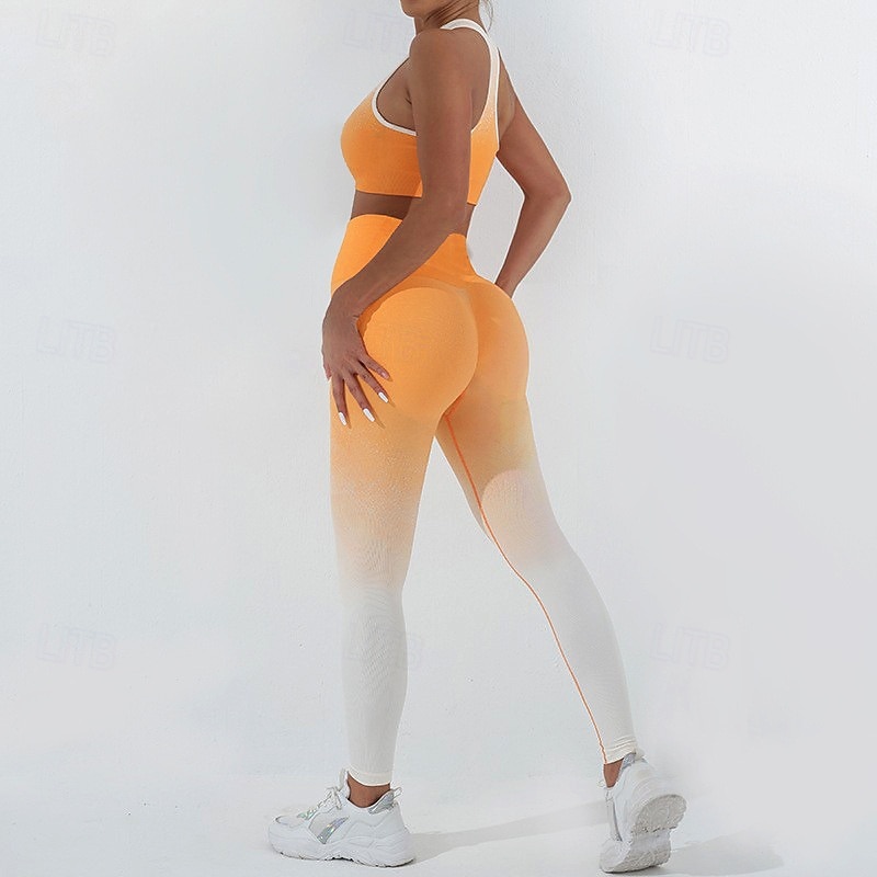 Women's 2 Pieces Yoga Sweatsuit Sports Bras Lounge Outfits  Fall Color Gradient Clothing Suit Black Pink Gym Workout Athletic High Waist Stretchy Breathable Tummy Control Sleeveless Sport Activewear