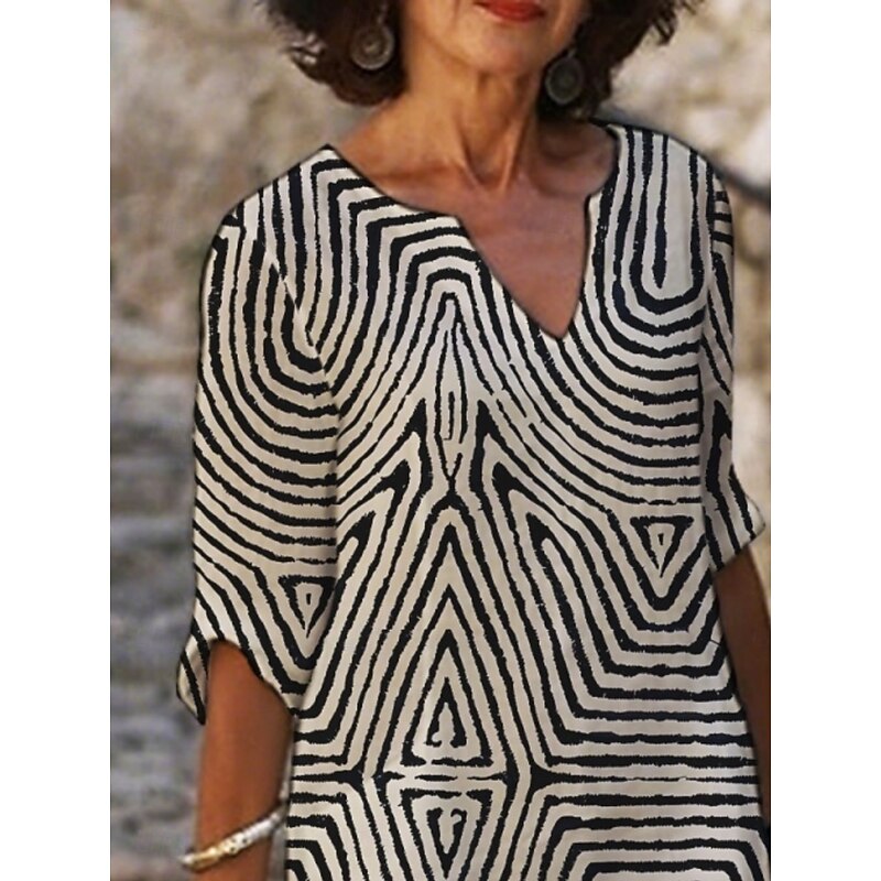 Women's Mini Dress Casual Dress Print Dress Fashion Modern Daily Beach Weekend Regular Fit Line 3/4 Length Sleeve Split Neck Khaki Summer Spring Fall Autumn2