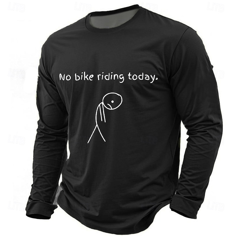 Men's Long Sleeve Graphic Tee, 'No bike riding today' Sad Stick Figure Cycling Humor Shirt4