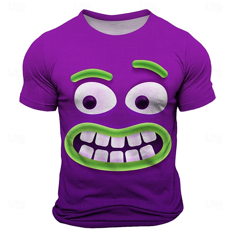Men's Optical Illusion 3D Smile Face T Shirt Short Sleeve T shirt 3D Print Crew Neck Shirt Exaggerated Designer Party Street Holiday Blue Purple Orange Summer Spring Clothing Apparel S M L XL XXL XXXL2