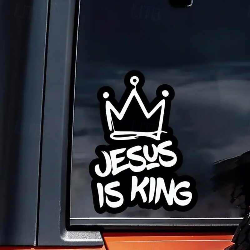 5Pcs Christian Jesus Cross Car Vinyl Decal Bumper Sticker I Can’t But I Know A Guy, Creative Crown Sticker Jesus Is King Decorative Car Stickers3
