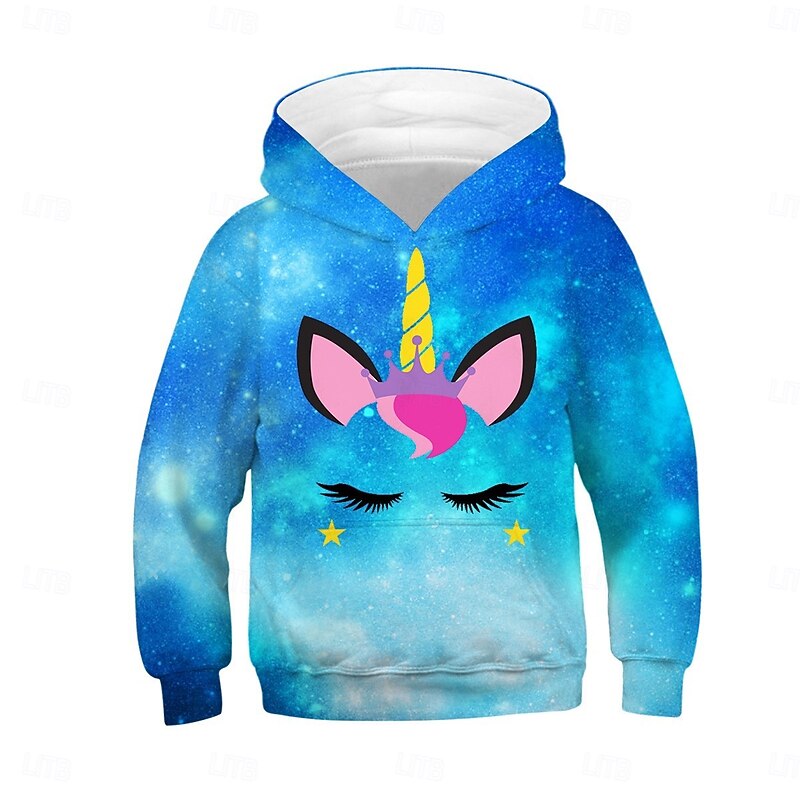 Boys' 3D Unicorn Hoodie Long Sleeve Spring Fall Fashion Streetwear Kids 4-12 Years Hooded Outdoor Casual Daily Regular Fit4