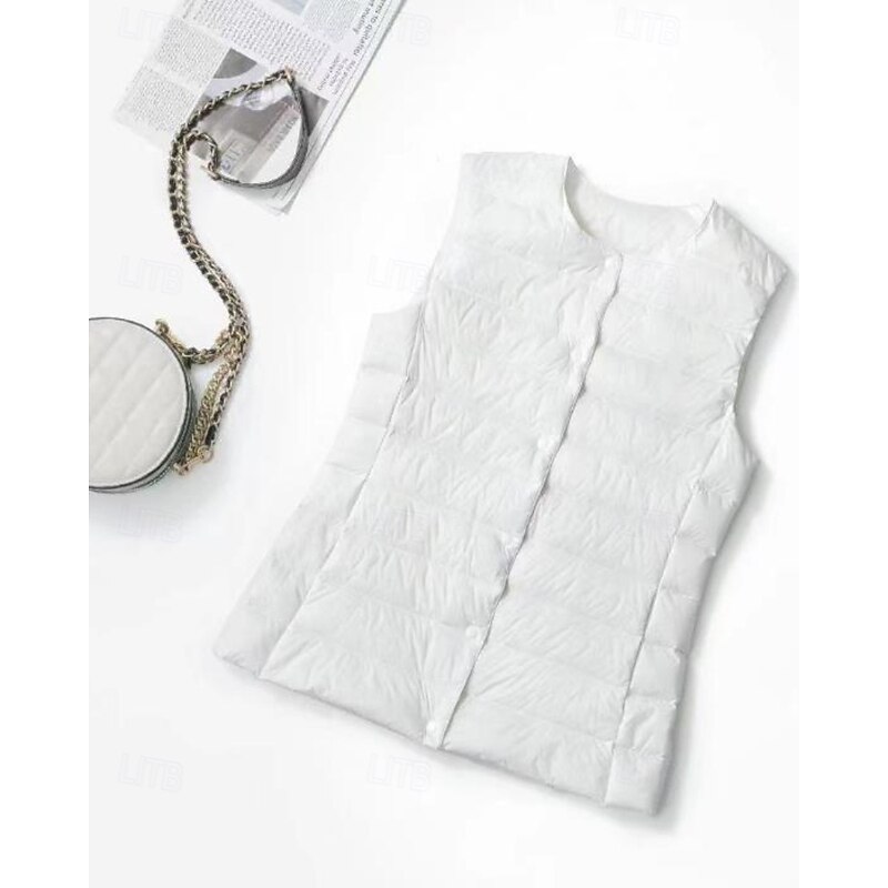 Women's Vest Comfortable Buttons Casual Plain Going out Weekend Single Breasted Regular Crewneck Regular Fit Sleeveless Outerwear Black White Khaki Fall Winter2