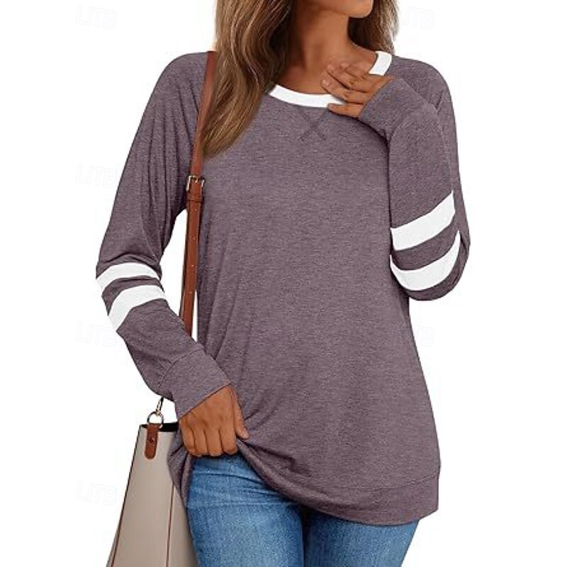 Women's Blouse Color Block Modern Casual Long Sleeve Crew Neck Regular Tops Daily Holiday Patchwork Blush Pink Black White Pink Blue Fall3