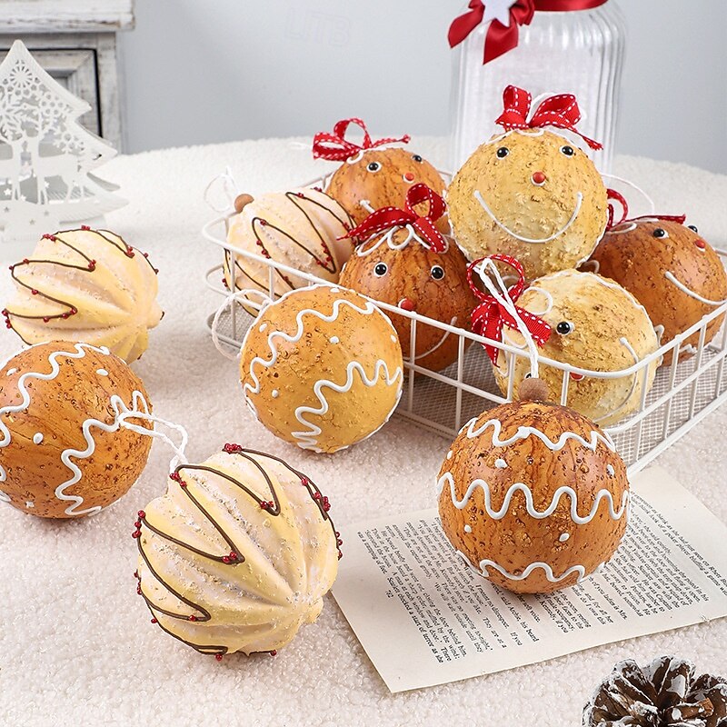 6 pcs Christmas Tree Balls Baubles Ornaments, 8 cm/3.15 inch Xmas Decoration, Painted Gingerbread Man Foam Hanging Set4
