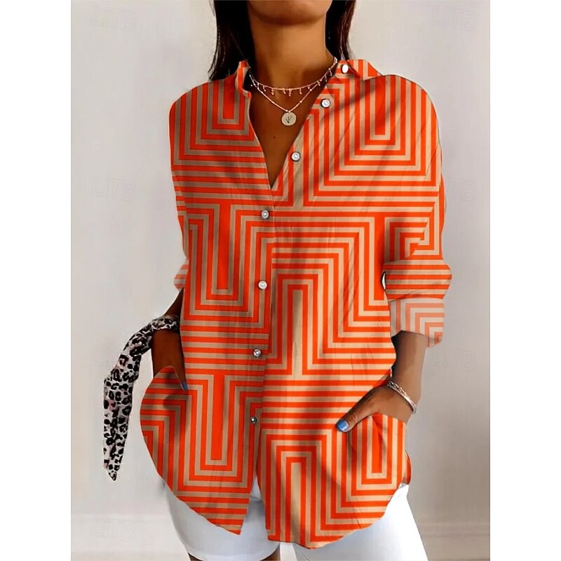 Women's Shirt Button Down Tunic Shirt Collar Long Sleeve Graphic Geometric Abstract Vintage Daily Stylish Regular Tops Work Daily Holiday s Print Pink Red Purple Orange Green Spring Fall4