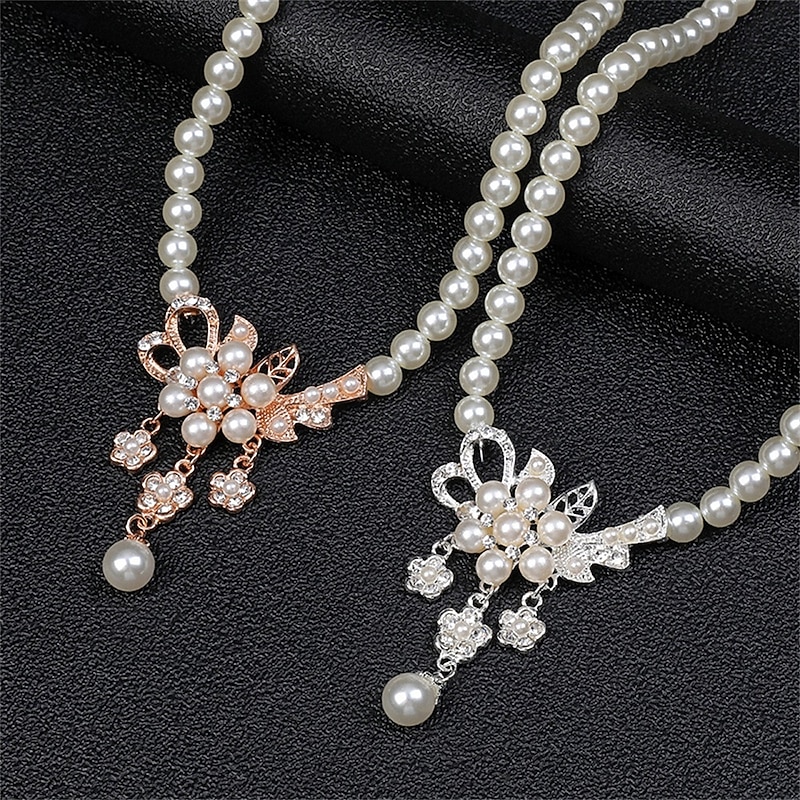 Jewelry Set Two-piece Suit Pearl Pearl Chrome Earrings Necklace Women's Elegant Vintage Fashion Vintage Style Classic Jewelry Set For Wedding Party Wedding Guest2