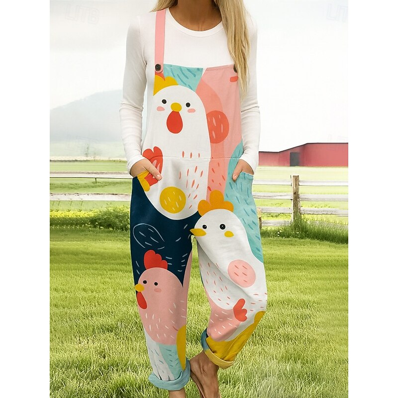 100% Cotton Women's Jumpsuit Active Graphic Sleeveless Sleeveless Straight Round Neck Pocket with Pocket Vacation Daily Loose Fit Pink Blue Khaki Summer2